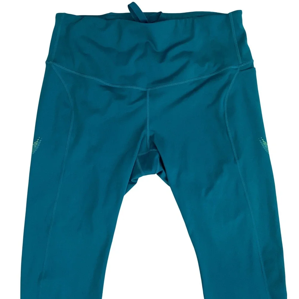 NWOT Nike Teal Leggings with Lime Swoosh Accent - Picture 4 of 12